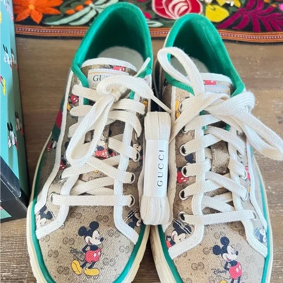 Gucci x Disney Mickey Mouse Athletic Shoes - Green and Cream - Picture 2 of 6
